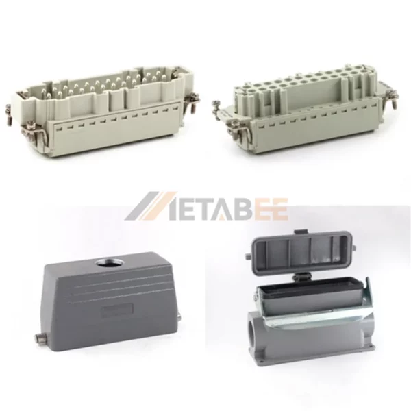 HE Series High Construction Heavy Duty Connector, 24+PE, Surface Mount with Cover, Quick Lock, Top/Side Entry, 16A/500V