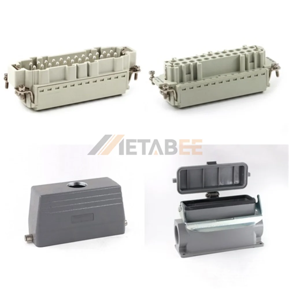 HE Series High Construction Heavy Duty Connector, 24+PE, Surface Mount with Cover, Quick Lock, Top/Side Entry, 16A/500V