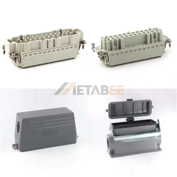 HE Series High Construction Heavy Duty Connector, 24+PE, Surface Mount with Cover, Quick Lock, Top/Side Entry, 16A/500V