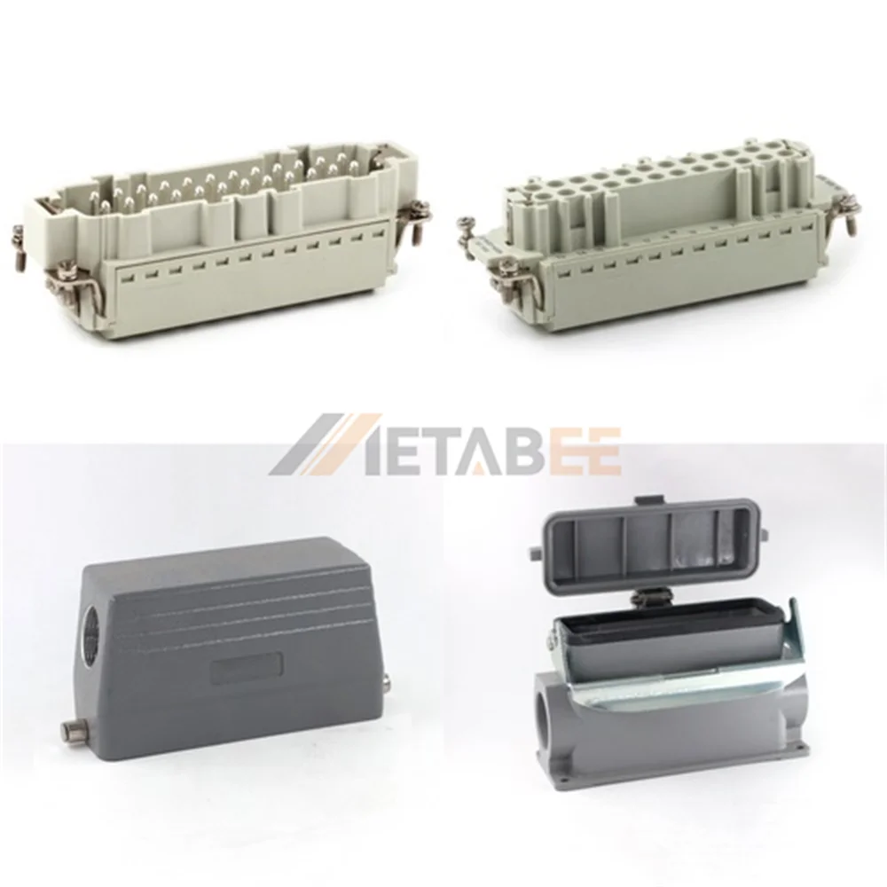HE Series High Construction Heavy Duty Connector, 24+PE, Surface Mount with Cover, Quick Lock, Top/Side Entry, 16A/500V