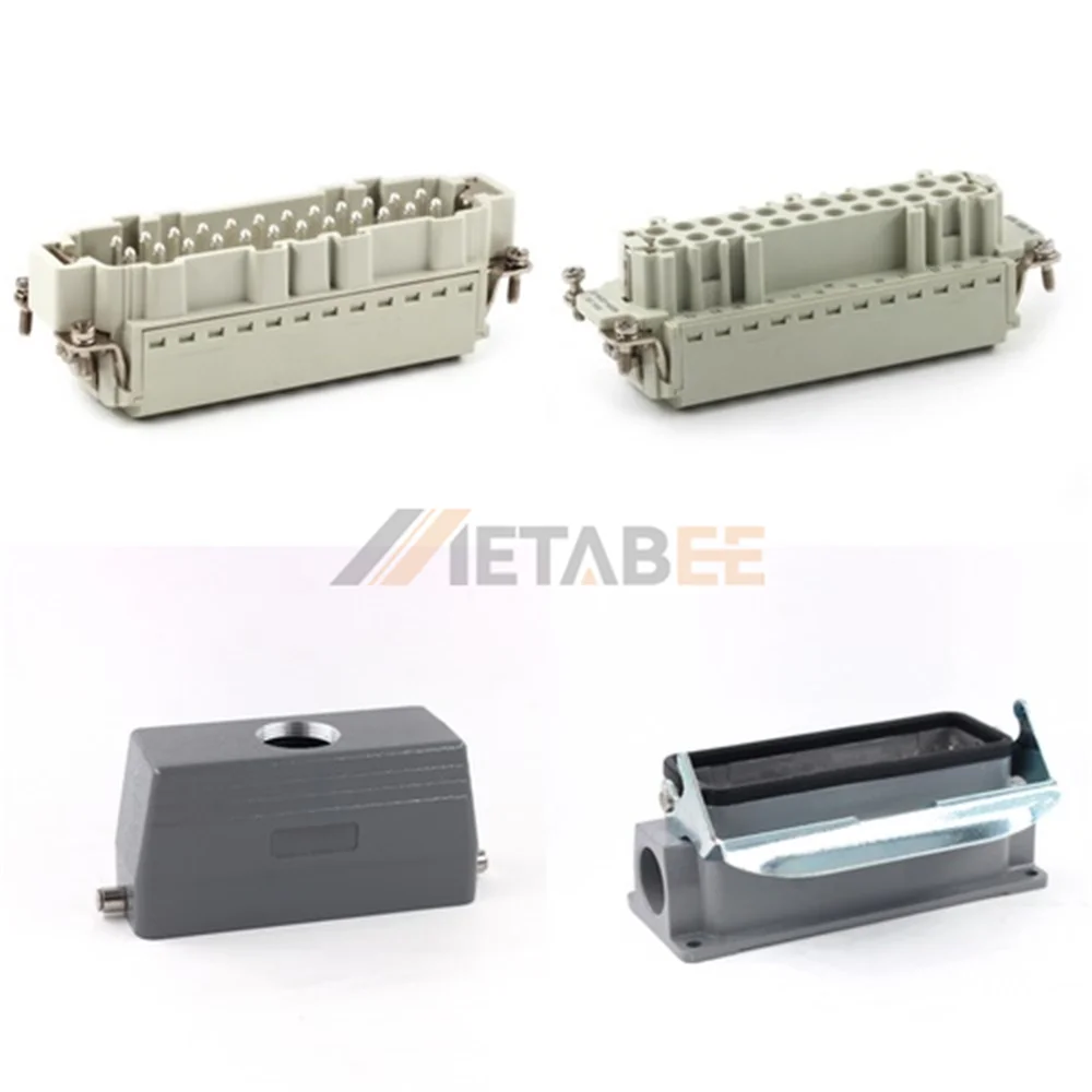 HE Series Heavy Duty Connector, 24+PE, Surface Mount, Quick Lock Terminal, Top/Side Entry, 16A/500V
