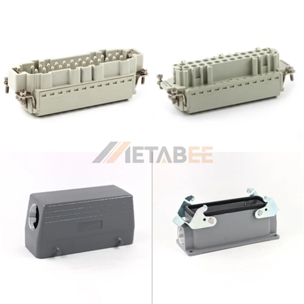 HE Series Heavy Duty Connector, 24+PE, Surface with 2 Levers, Quick Lock Terminal, Top/Side Entry, 16A/500V
