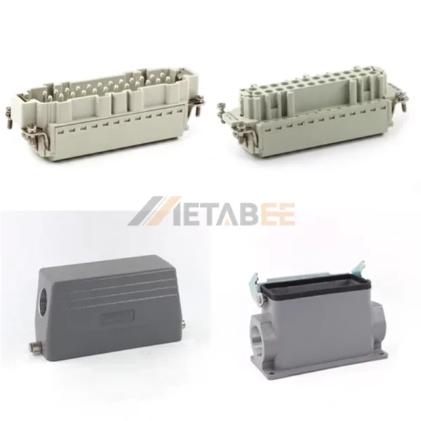 HE Series High Construction Heavy Duty Connector, 24+PE, Surface Mount, Quick Lock, Top/Side Entry, 16A/500V