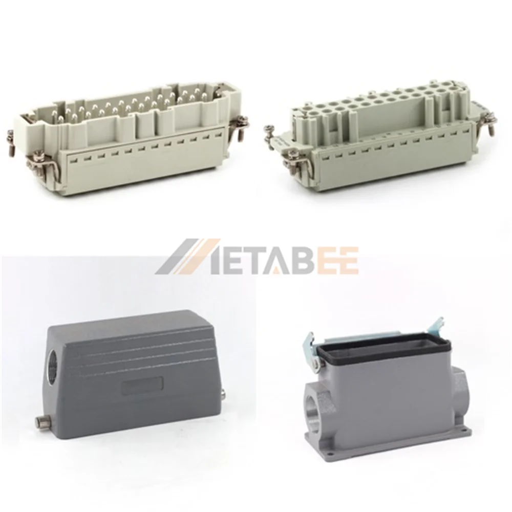 HE Series High Construction Heavy Duty Connector, 24+PE, Surface Mount, Quick Lock, Top/Side Entry, 16A/500V
