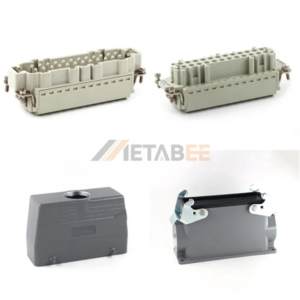 HE Series High Construction Heavy Duty Connector, 24+PE, Surface with 2 Levers, Quick Lock, Top/Side Entry, 16A/500V