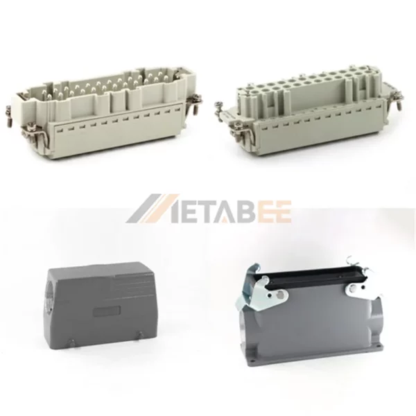 HE Series High Construction Heavy Duty Connector, 24+PE, Surface with 2 Levers, Quick Lock, Top/Side Entry, 16A/500V