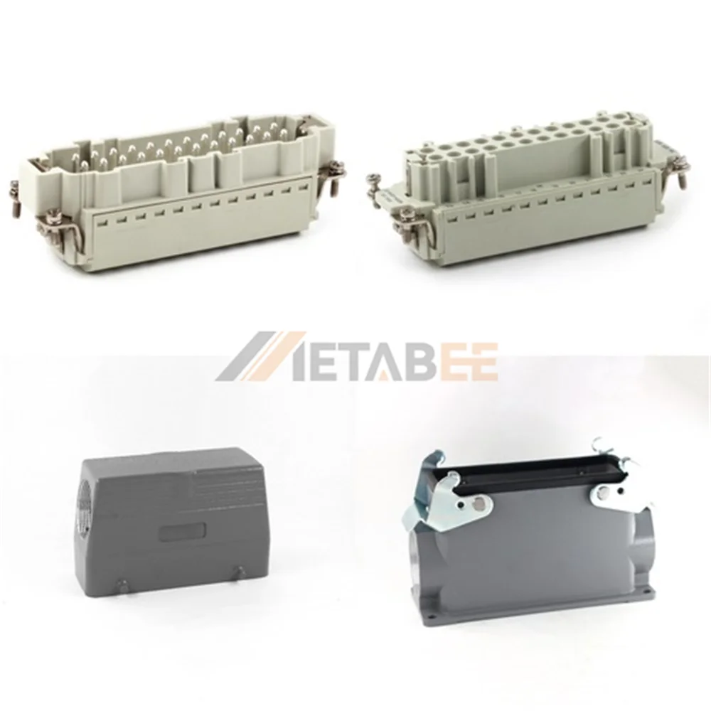HE Series High Construction Heavy Duty Connector, 24+PE, Surface with 2 Levers, Quick Lock, Top/Side Entry, 16A/500V