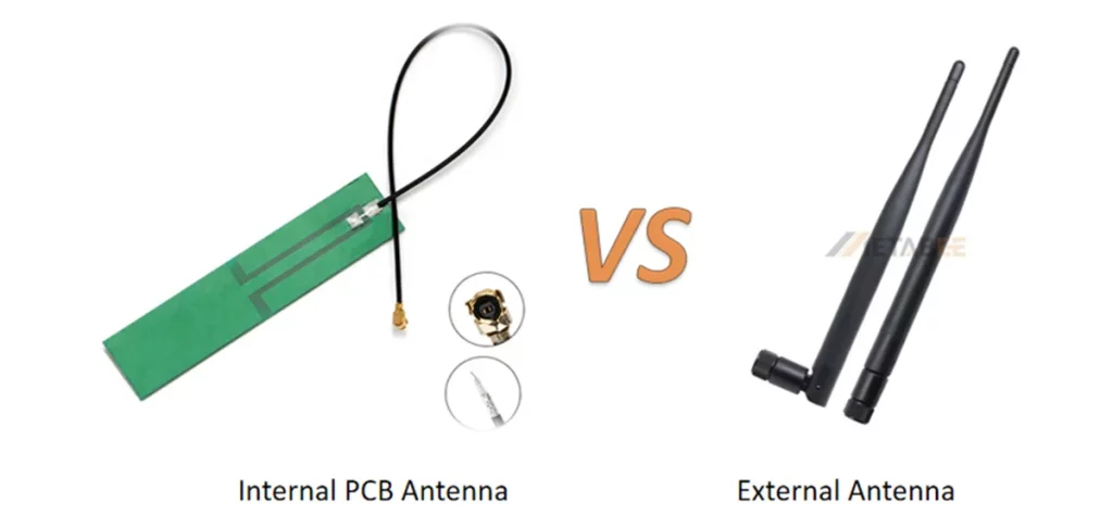 Comparison of a sleek internal PCB antenna versus a high-gain external rubber duck antenna.