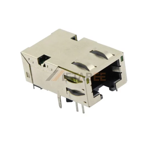 Single Port RJ45 Magjack POE, 8P8C, Cat6 Jack, 5G Base-T, Shielded with EMI, Through Hole, R/A