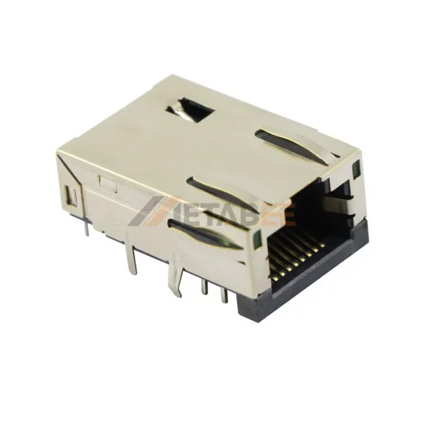 Modular Connector RJ45 Female Jack with LEDs, 8P8C, 1 Port, Shielded, PCB Mount, R/A, Yellow/Green
