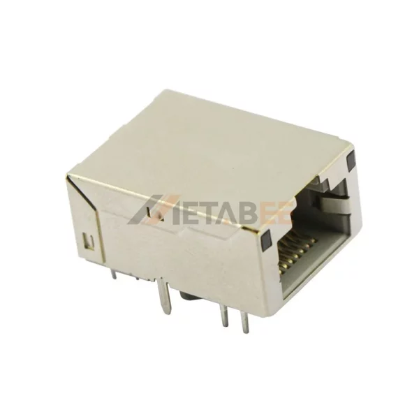 Modular Jack RJ45 Cat6A 8P8C with Magnetics, Single Port, Shielded, Through Hole, R/A, Green/Yellow, Green
