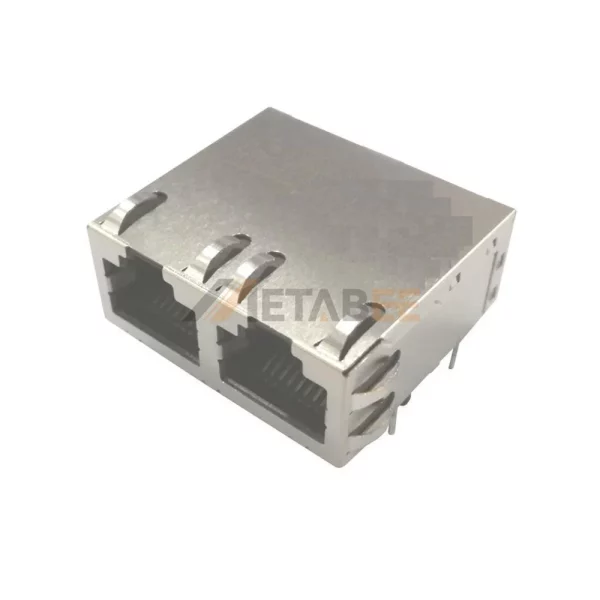 1×2 Port RJ45 Ethernet Magjack without LED, 8P8C, 10G Base-T, Shielded, R/A