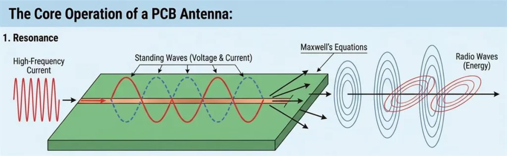 standing waves radiating energy from a copper trace.