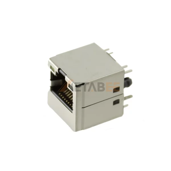 Gigabit Ethernet RJ45 Modular Jack with Magnetics, Vertical, STP, Through Hole, Tab-Up, Yellow/Green