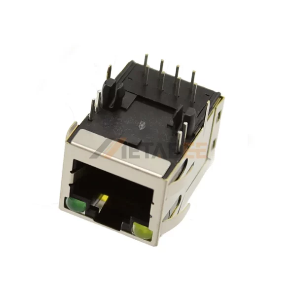 Modular Jack RJ45 Integrated Magnetics, 1 Port, 10/100 Base-T, Shielded, THT, R/A, Yellow/Green LEDs
