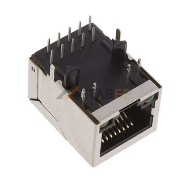 1G Base-T Magnetic RJ45 Jack with LEDs, 1 Port, Shielded, Tab-Down, THT, R/A, Green/Yellow