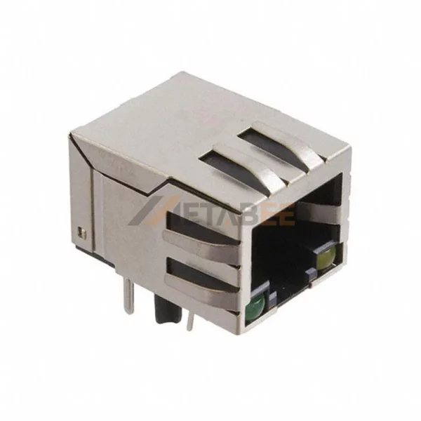 Modular RJ45 Jack ICM Ethernet Port, 10/100 Base-T, Shielded with EMI, THT, R/A, Green/Yellow LEDs