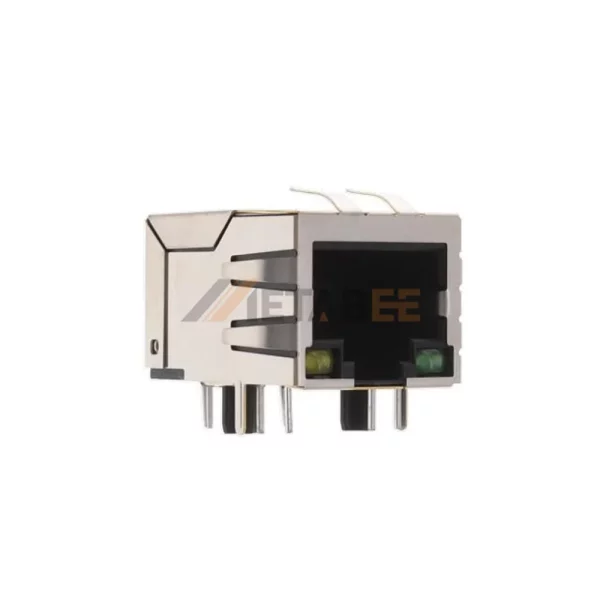 Integrated 10/100 Base-T Ethernet Lan RJ45 Jack, 1 Port, Shielded with EMI, Through Hole, R/A, Yellow/Green LEDs