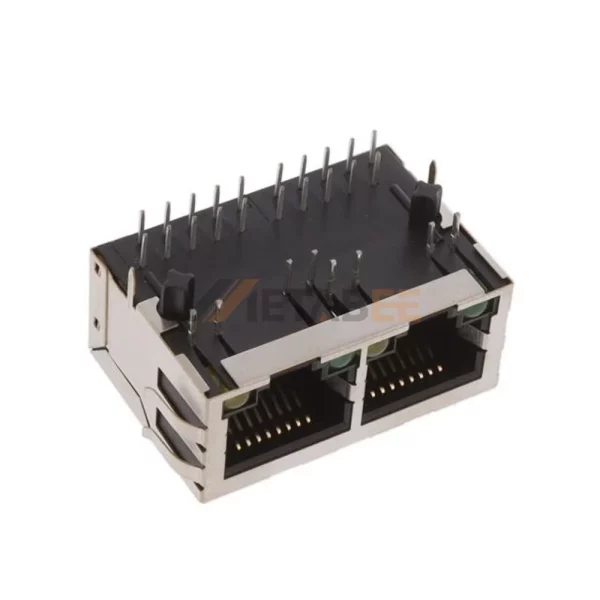 1×2 Port Gigabit RJ45 Jack Lan Transformer, 1G Base-T, STP, Through Hole, R/A, Tab-Down, Green/Yellow