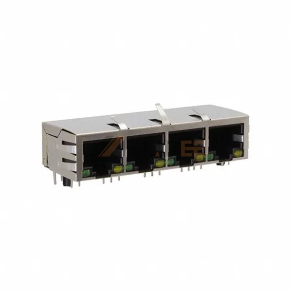 1×4 Multi-Port RJ45 with Transformer Modular Jack, 10/100 Base-T, Shielded, THT, R/A, Green/Yellow