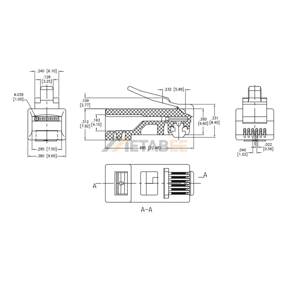 RJ12 6P6C Modular Telephone Plug for Stranded Wire, Round Cable, Unshielded