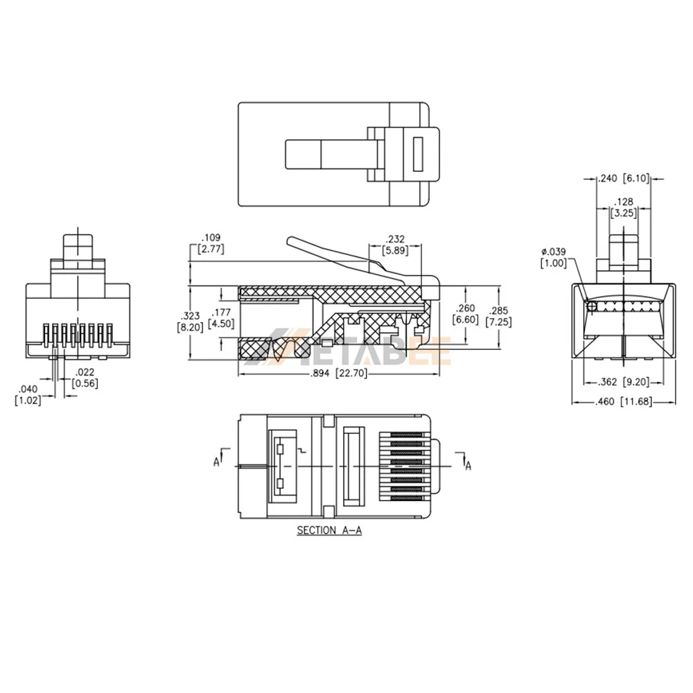 Cat5e RJ45 Modular Network Plug for Round Stranded Cable, 8P8C, Unshielded, 23-24AWG