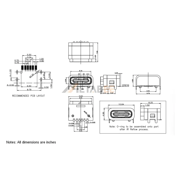 USB 2.0 Type C Connector, Receptacle, 24 Pin, 480 Mbps, PCB Surface Mount, RA