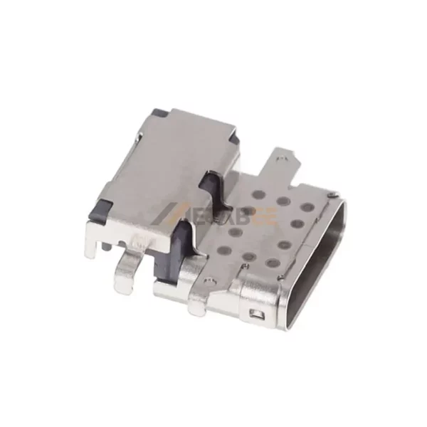 USB 4.0 Type C Receptacle, Single Port, 24 Pin, 40Gbps, PCB Mount, Edge Hang, R/A
