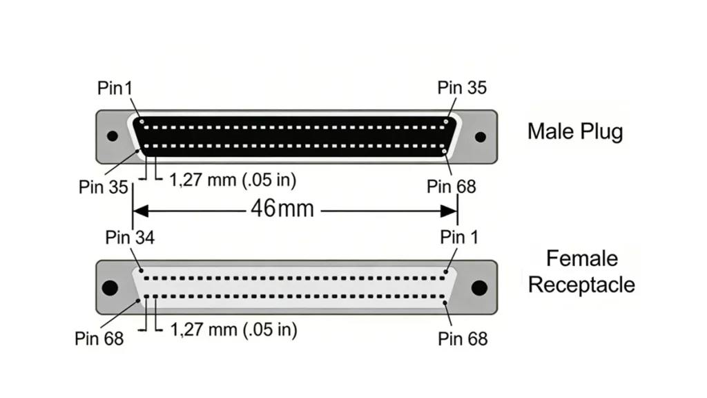 Pinout of HD68 SCSI Connectors