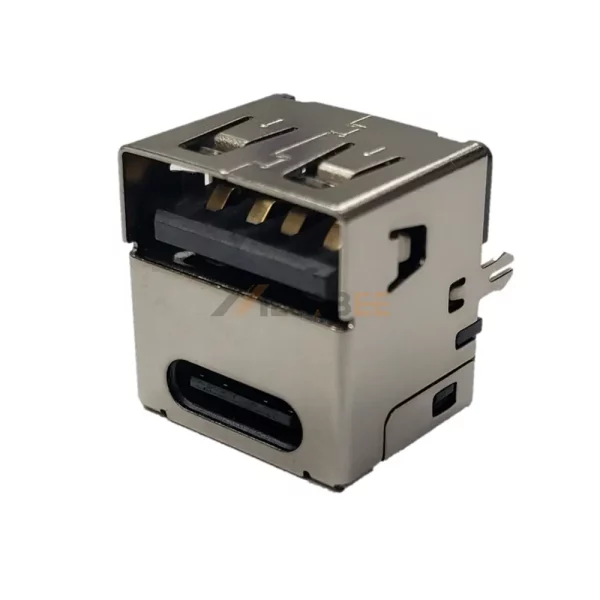 Stacked USB 3.0 Type-A over USB 2.0 Type C Connector, Receptacle, 4+24 Pin, THM, Vertical
