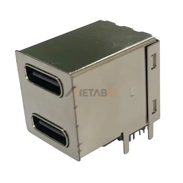Stacked USB 3.0 Type C Receptacle, 24+24 Pin, PCB Thru-Hole, RA