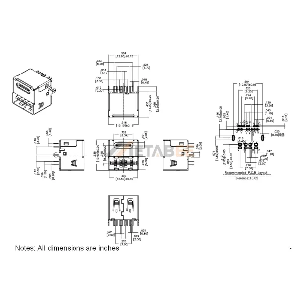 Stacked USB-A over USB-C Connector , Receptacle, 4+24 Pin, THM, Vertical