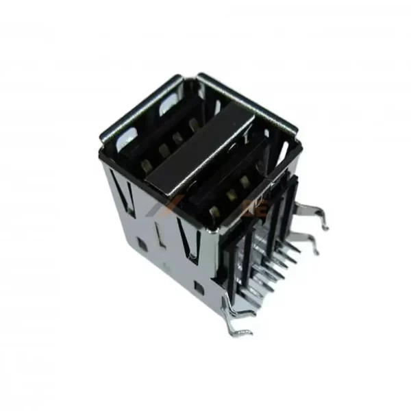 USB 2.0 Type A Jack Connector, Solder, 8 Pin, Dual Port, Thru-Hole, RA