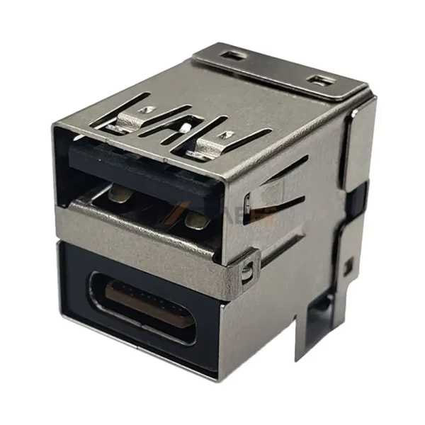 USB 3.0 Female Connector, Stacked Type A over Type C, 9+24 Pin, THT, RA
