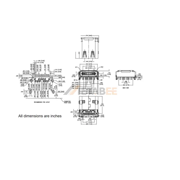 USB 3.2 Connector, Type C Receptacle, 12 Pin, 10 Gbps, RA