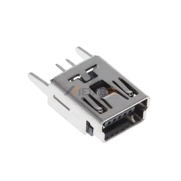 Vertical Mini USB 2.0 Female Connector, Type-B, 5 Pin, PCB Thru-Hole