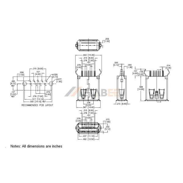 Vertical USB 3.0 Type A Receptacle, 9 Pin, PCB Thru-Hole