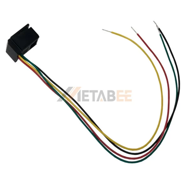 616L 4P4C Telephone Wired Modular Jack, 4 Wire Leads, Panel Mount, Deep Gray Housing, Right Angle