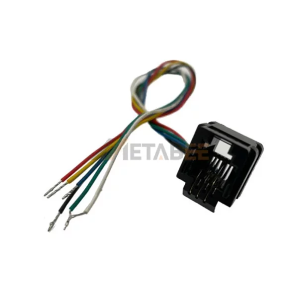 623K6 RJ11 6 Wire lead Phone Jack, 6P6C, Panel Mount, Black Housing, Right Angle