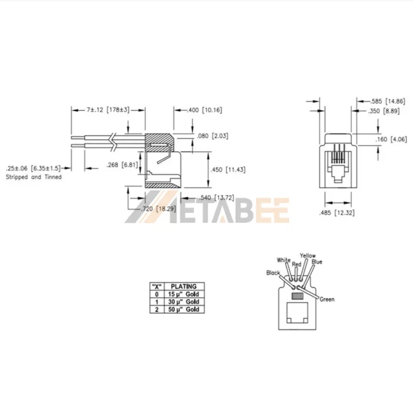 623K6 Telephone Handset Wired RJ11 Modular Jack, 6P6C, Panel Mount, Medium Gray Housing, Right Angle