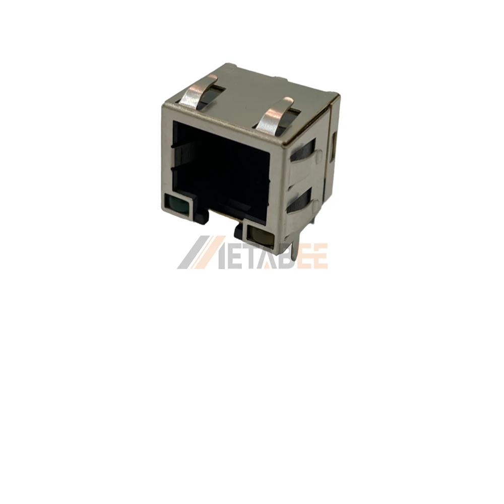 Single Port RJ45 Female Connector With LEDs, Shielded with EMI Finger, 8P8C, Tab-Down, Through Hole, R/A