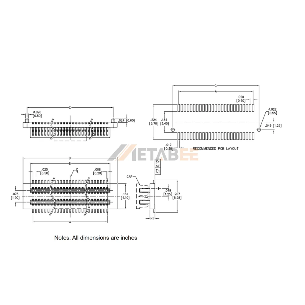 0.5mm Pitch High Speed Board to Board Mezzanine Male Connector, SMT