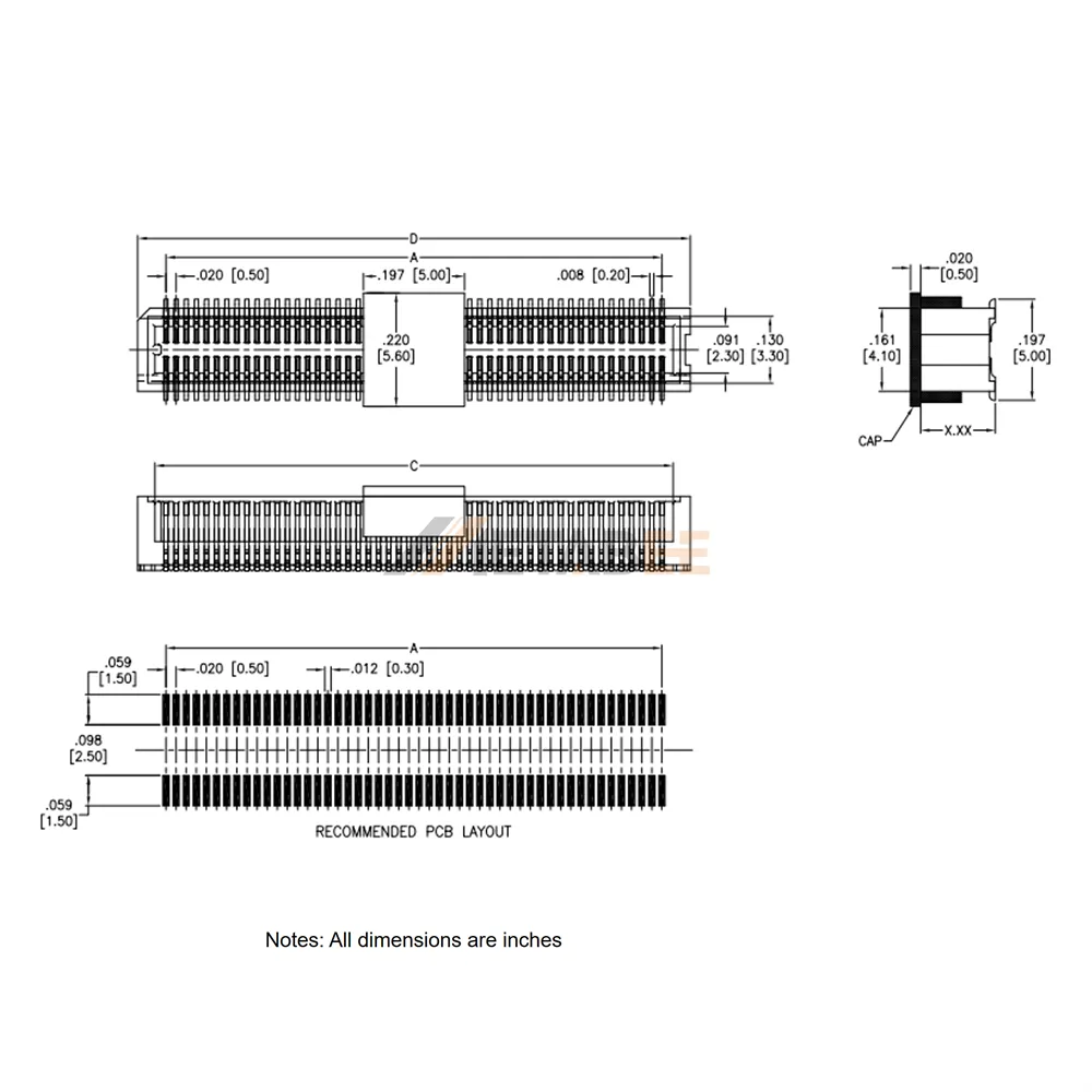 0.5mm Pitch Vertical Board to Board Connector, Socket, SMT