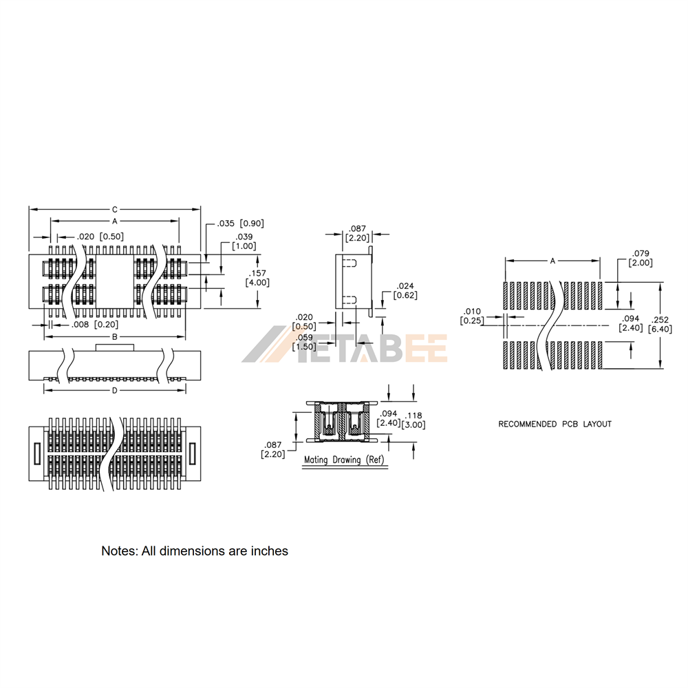 0.5mm Pitch Vertical Board to Board Female Connector, SMT