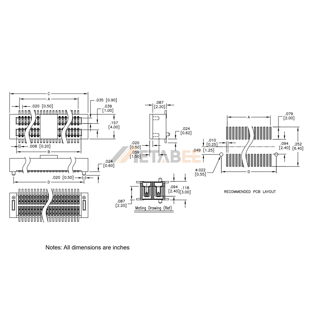 0.5mm Pitch Vertical Board to Board Female Connector, SMT