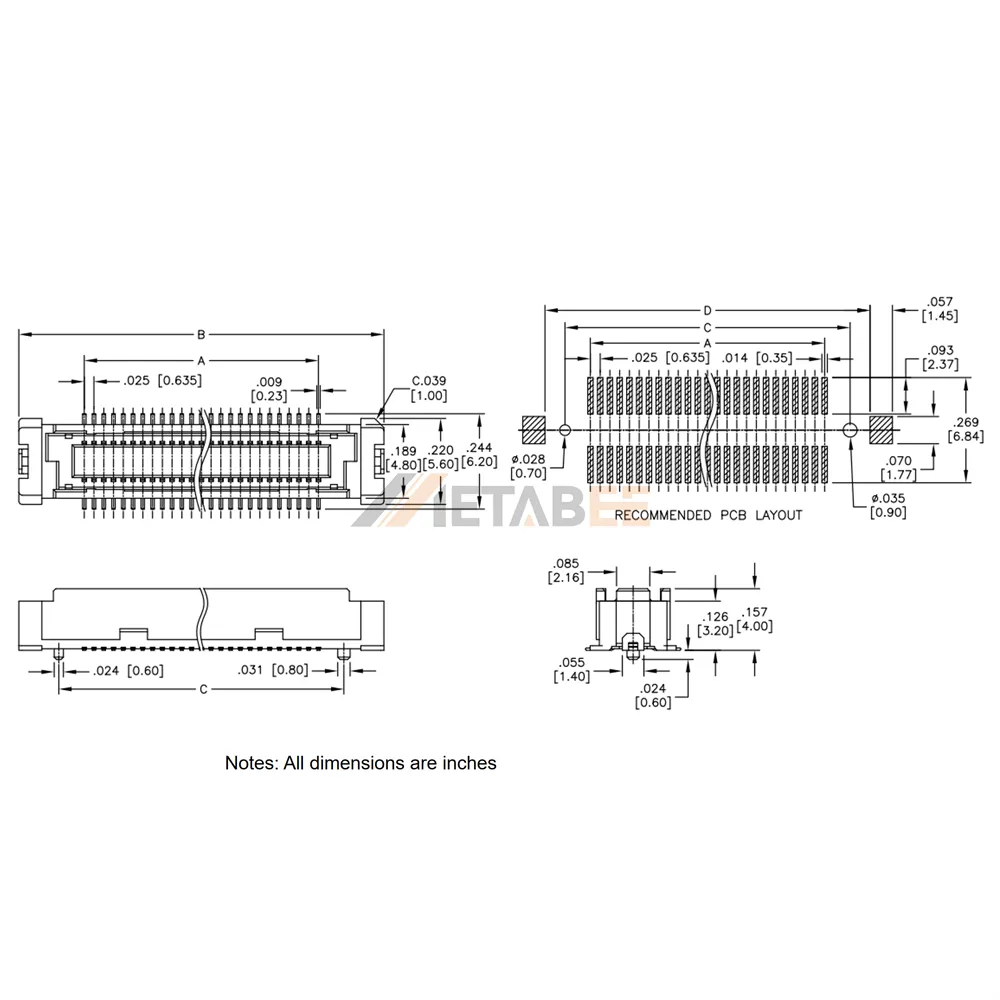 0.635mm Pitch Board to Board Socket, SMT, 4mm Stack Height