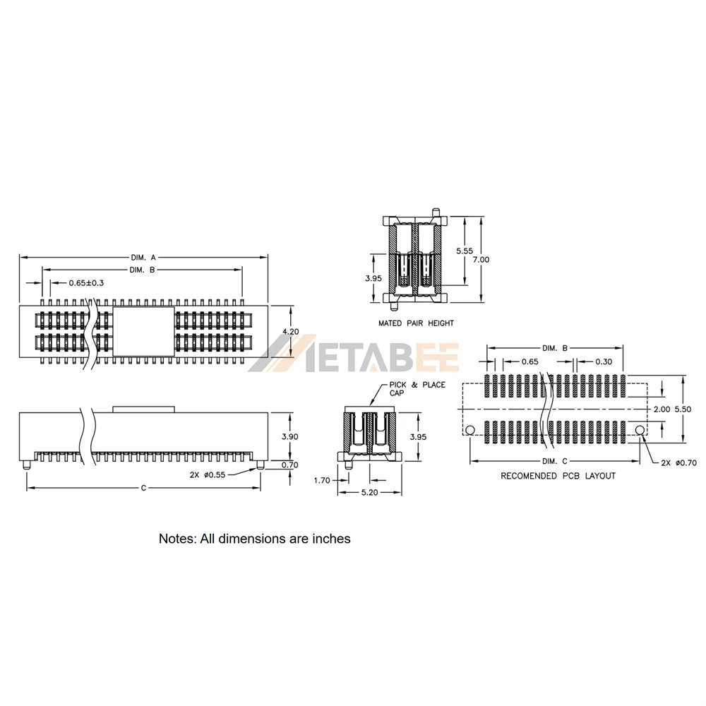 0.65mm Pitch Vertical Board to Board Socket, Vertical SMT