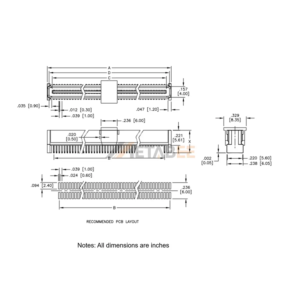 1 mm Pitch Board to Board Male Connector, SMT, Vertical, Dual Row