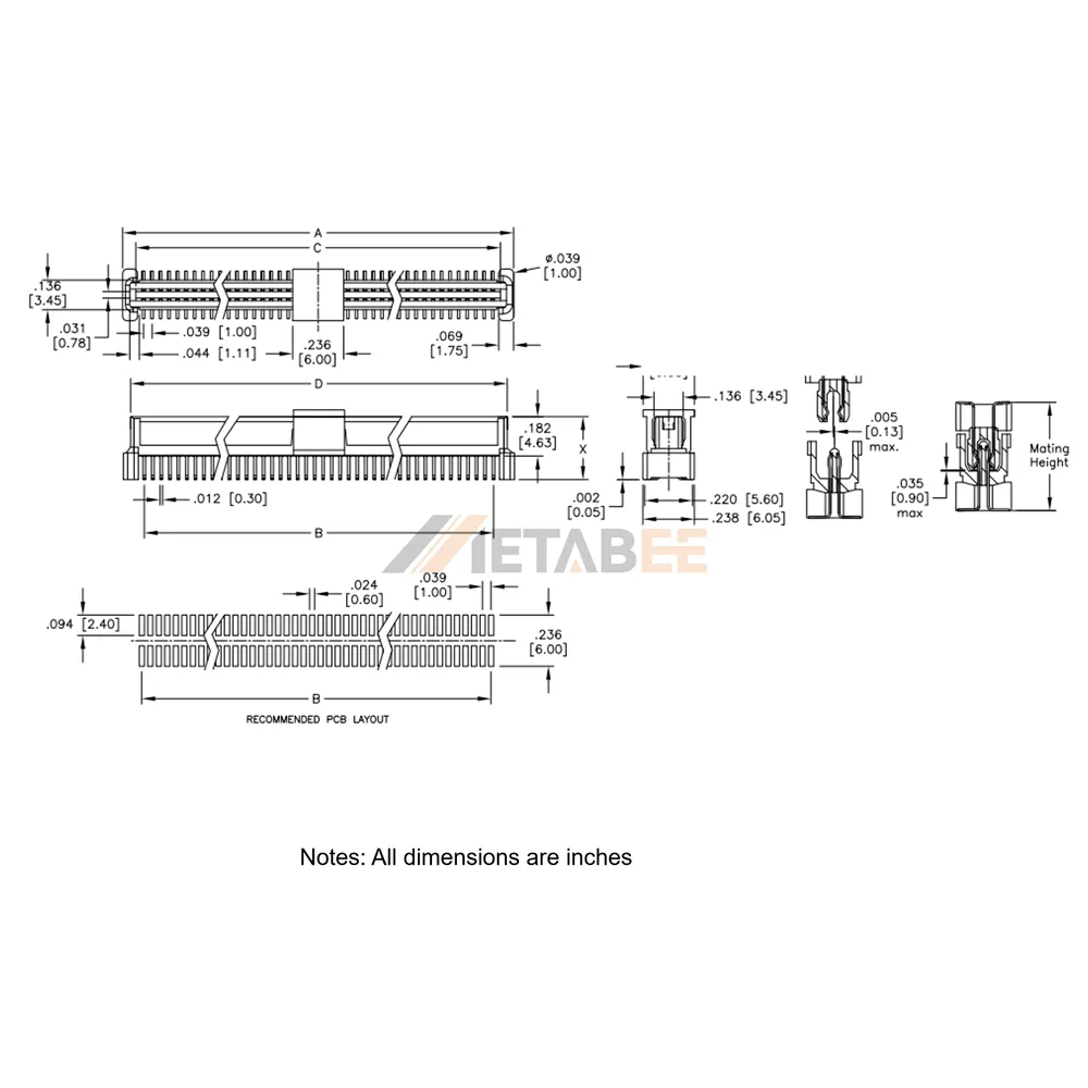 1.0mm0.039 Pitch Board to Board Female Connector, SMT, Vertical