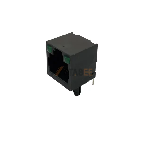 Right Angle RJ45 Female Connector Socket with LEDs, 8P8C, 1 Port, Unshielded, Tab-Up, Through Hole